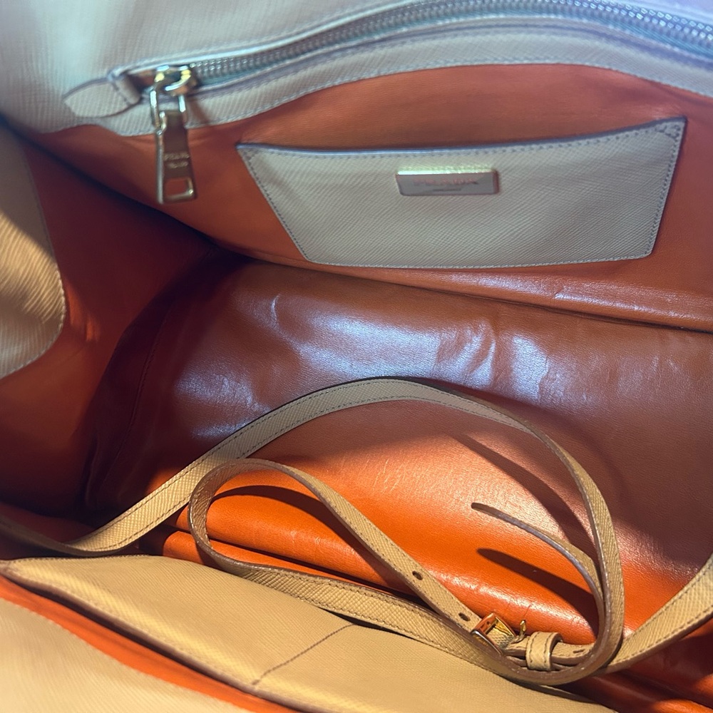 Prada Beige Saffiano Galleria Leather Satchel EUC w/ Pink Scarf and charm - Picture 8 of 16